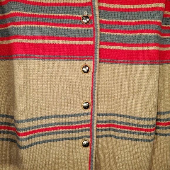 VTG 70s Full Fashioned Heavy Knit Cardigan Sweater Stripes Coat Academia Granny - Picture 2 of 4